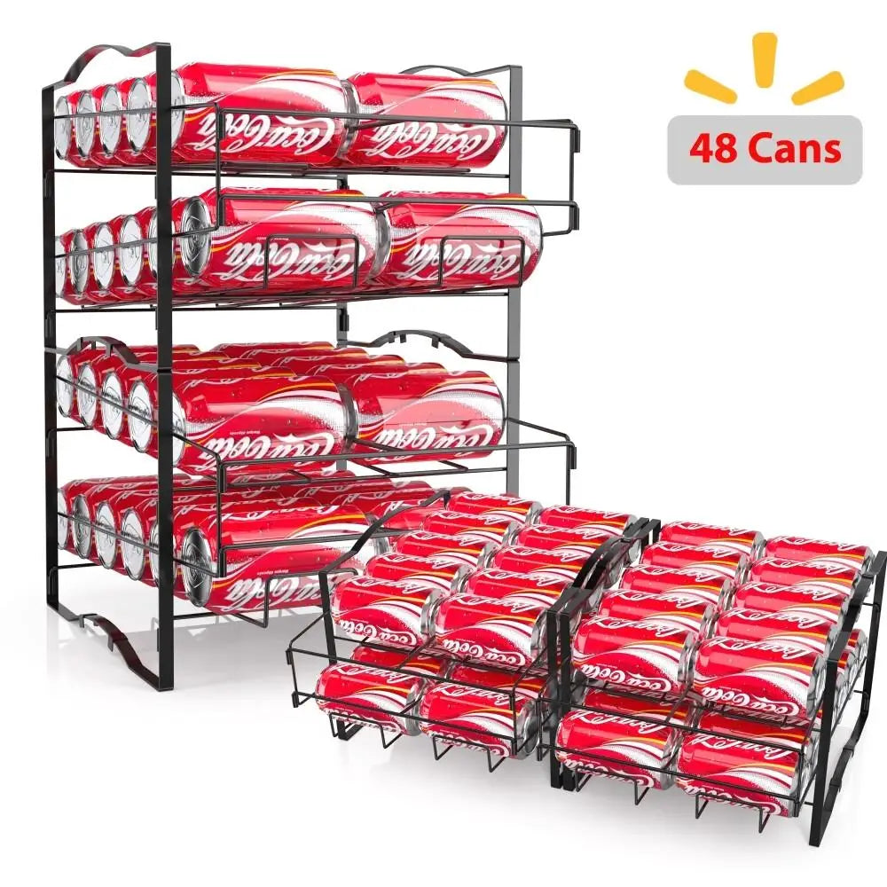 Stackable 4-Tier Can Organizer Rack - 48-Can Soda Dispenser for refrigerator - Set of 2 Beverage Storage Solution