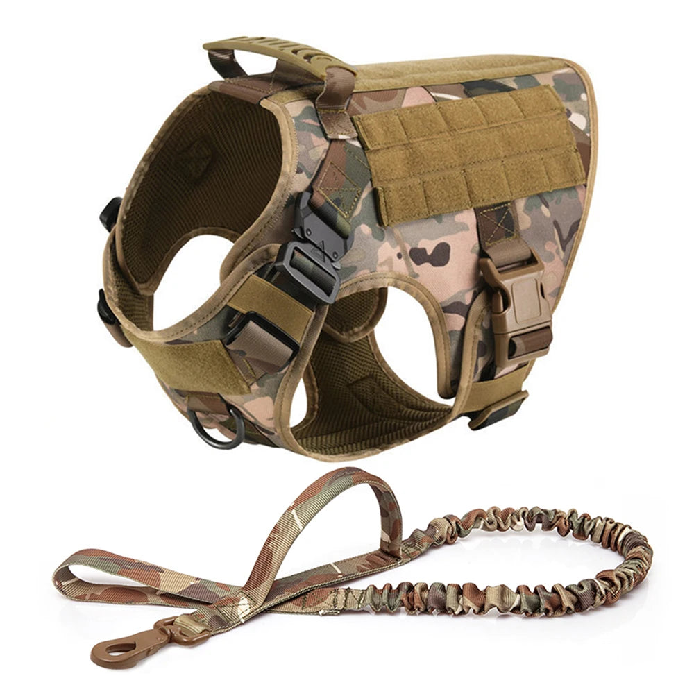 Tactical Dog Harness Leash Set for Large Dogs Military Harnesses for Training Walking Hunting Pet Vest Handle No Pull Malinois