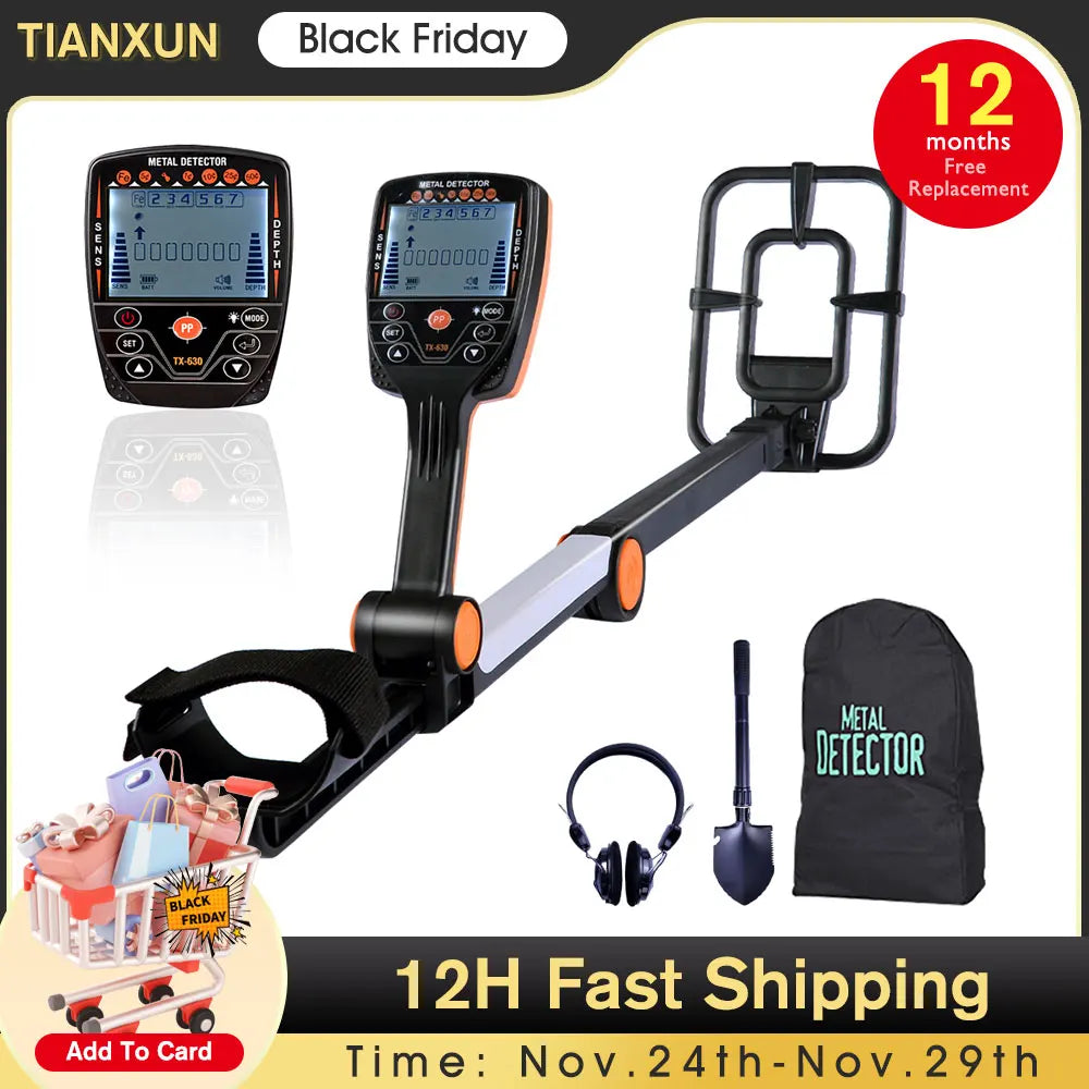 TX-630 Foldable Metal Detector Professional Waterproof Adjustable Folding Metal Detectors High Accuracy Lightweight Collapsible