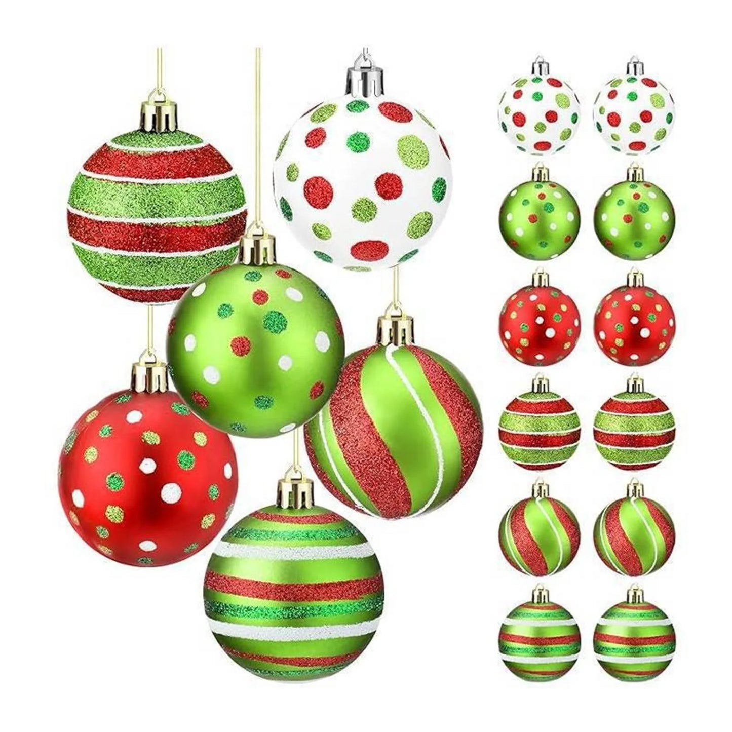 12pcs Christmas Ball Ornaments Glittering Plastic Hanging Decorations Balls Candy Cane Red And Green Christmas Tree Pendants