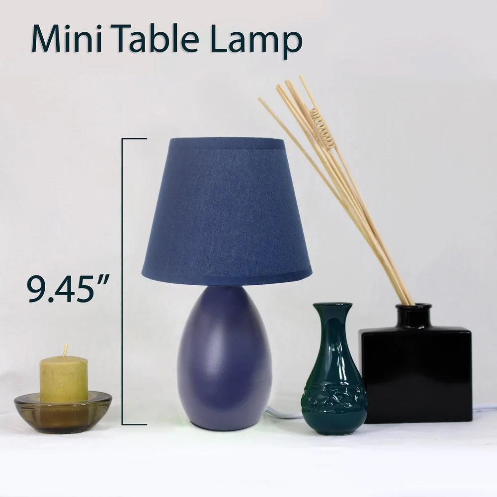 Mini Oval Ceramic Lamp Elegant Blue Fabric Shade Candelabra Base Ideal Living Room Bedroom Office Dorm Room 40W Bulb