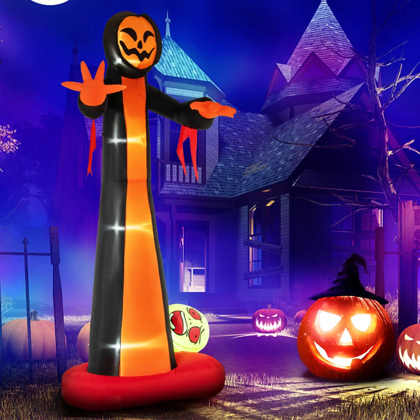 12 FT Inflatable Grim Reaper Ghost Large Halloween Inflatables w/ Scary Skull