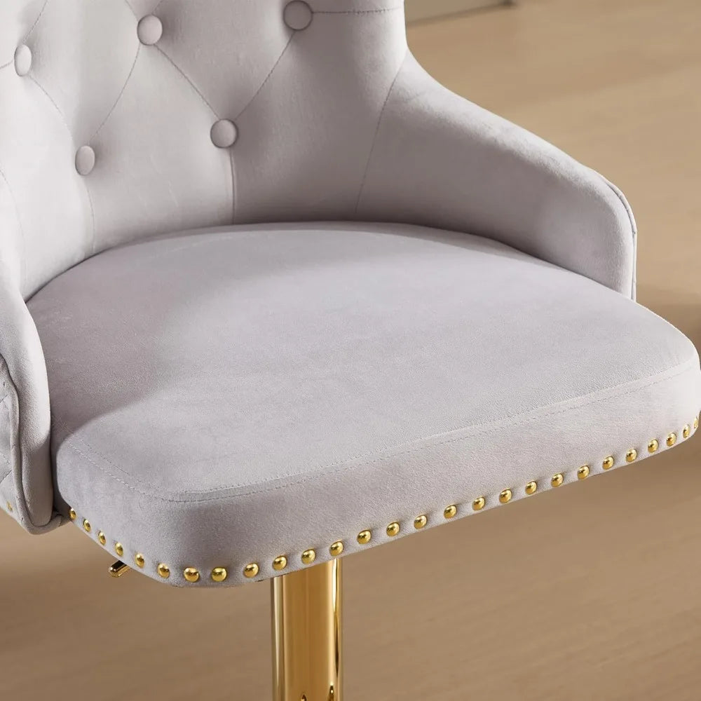 Velvet Gold Barstools Set of 2, Modern Counter Height Adjustable Swivel Stools Chairs with High Tufted Backrest Golden Base Lion