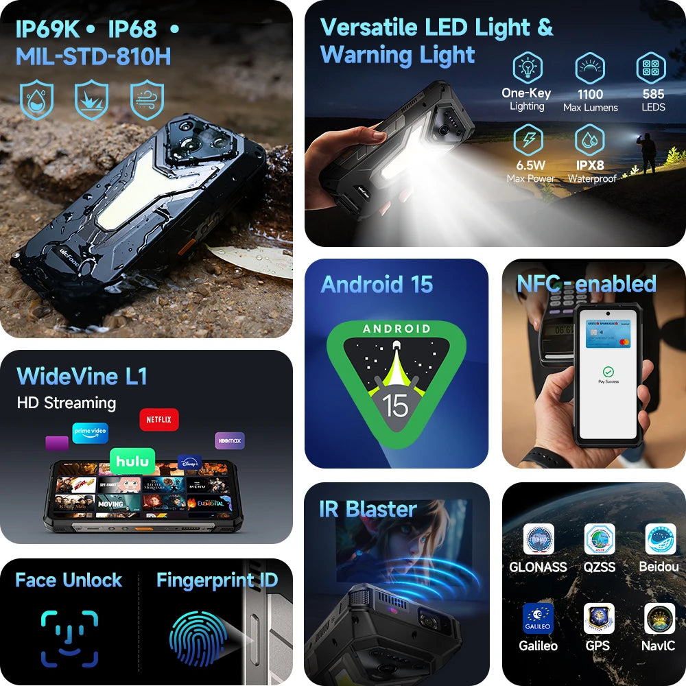 Ulefone Armor 34 Pro Plus 5G AI Rugged Phone 6.95" 25500mAh 32GB+512GB Built-in Projector 120Hz NFC Dimensity 7400X Smartphone