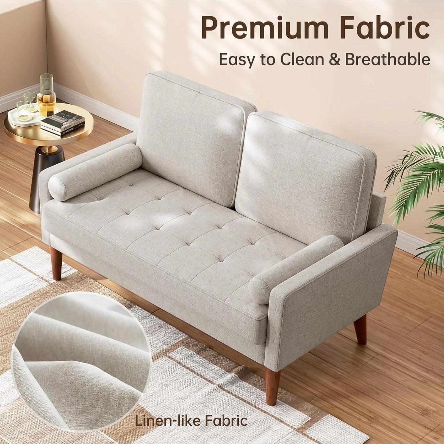 Vesgantti Loveseat Sofa, 48 Inch Small Sofa Couch for Living Room, Removable Sofa Cover Spring Cushion and Solid Wood