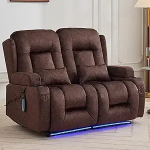 54" Power Loveseat Recliner Sofa, Electric Home Theater Seating with Massage Heat/4 Colors Ambient Lights/USB Port/Side Pocket/