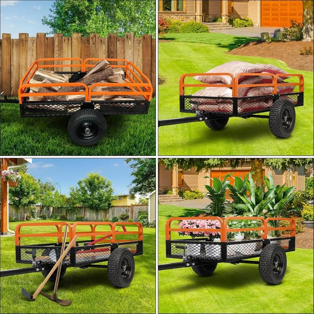 Heavy Duty Steel Dump Cart,1500 Lbs Utility Garden Cart with Wheels,15 Cubic Feet Garden Utility Trailer with Removable Sides,Ha