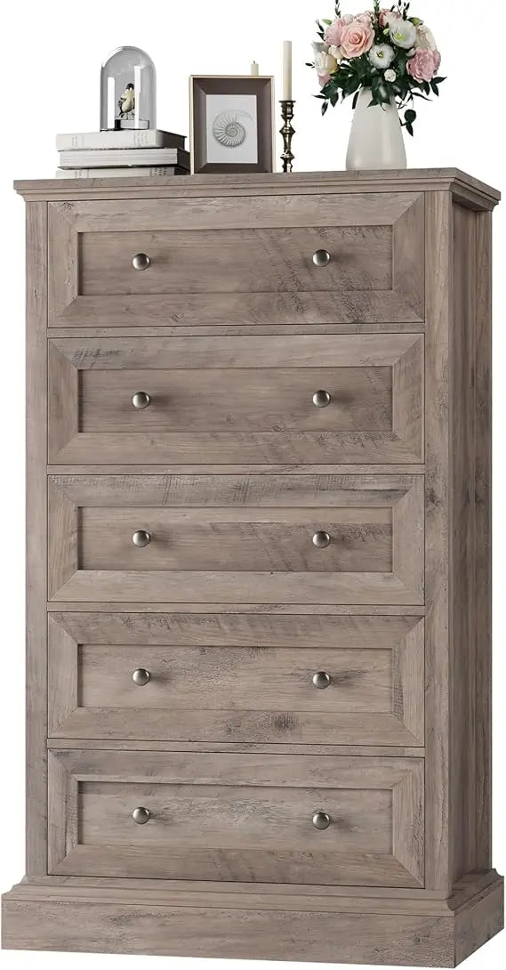 5 Drawer Dresser, 47.2'' Tall Dresser with 5 Drawers, Chest of Drawers Cabinet for Hallway Living Room, Wash Gray