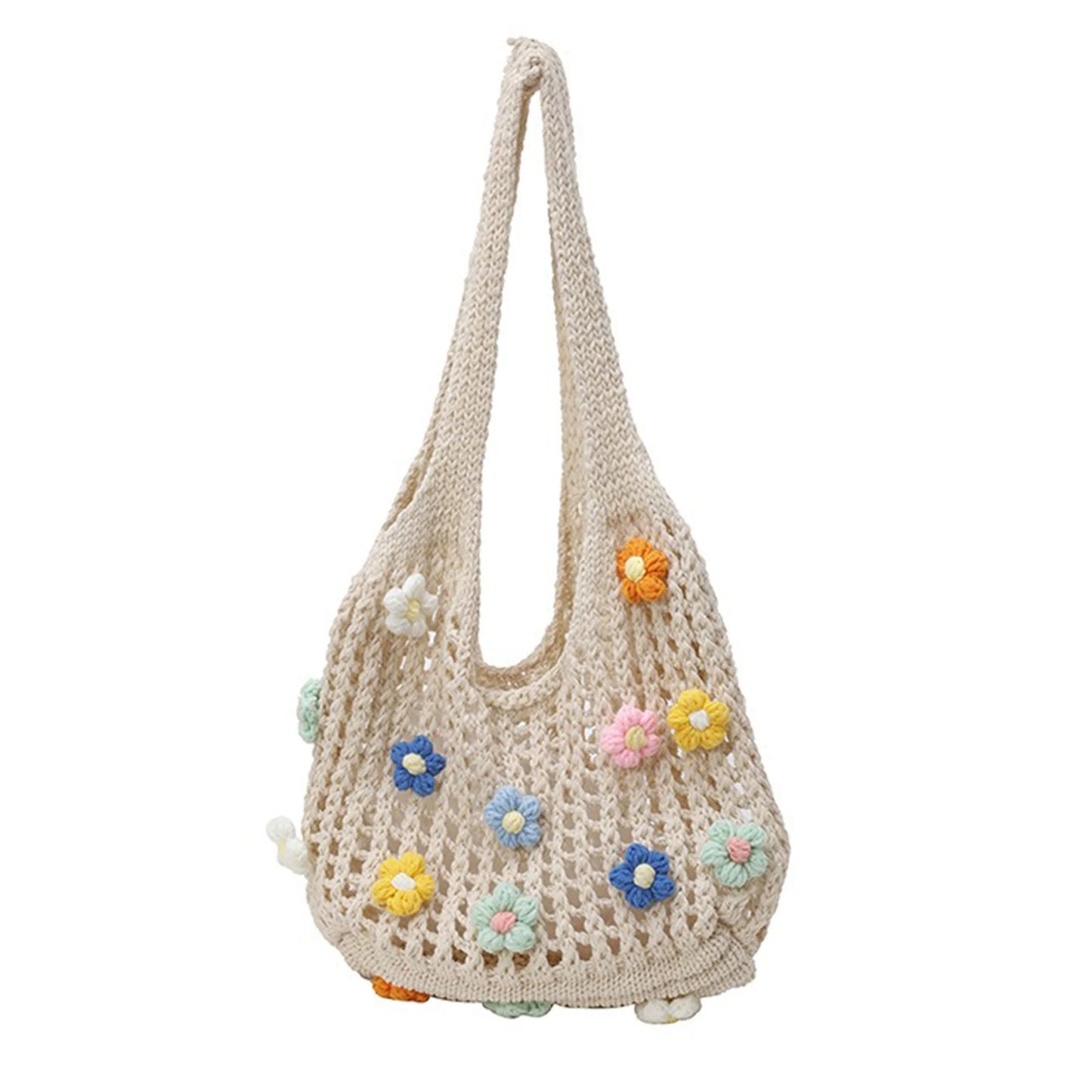 Elegant Floral Embroidered Beach Tote Bag with Tassel Detail Stylish Crochet Shoulder Bag for Summer Vacation Large Capacity