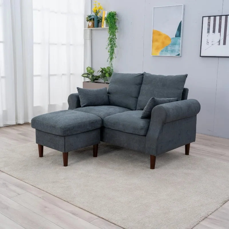 Sofa Couch, Comfy Upholstered Sectional Sofa with Removable Ottoman, Pet-Scratch-Proof Fabric Sofa for Living Room Apartm