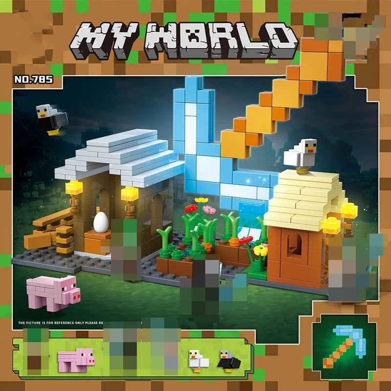 Movie Game MOC My Mini World Series Building Blocks Diamond Weapon Scene with 3 Figuren Educational Toys for Kid Gift