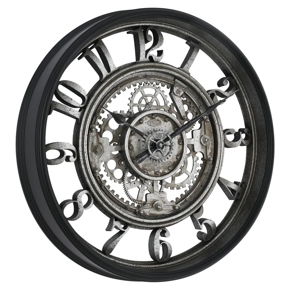 20 Inch Indoor Rustic Metal Arabic Analog Wall Clock with Moving Gears Lightweight Quartz Movement Home Decor Battery Operated