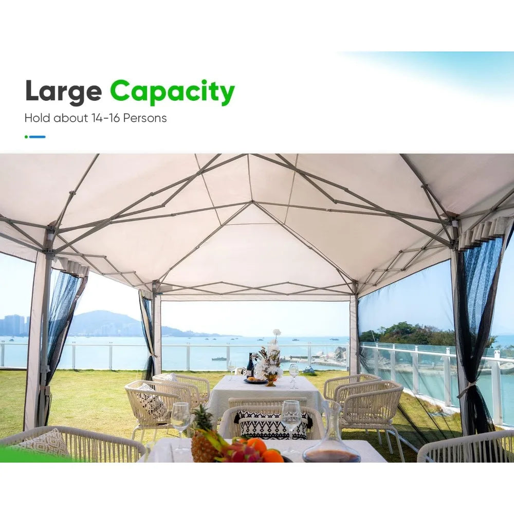 10'x20' Pop up Canopy Tent with Netting, Instant Screened House Tent Outdoor Party Event Gazebo Shelter- Waterproof & 6 Sand Ba
