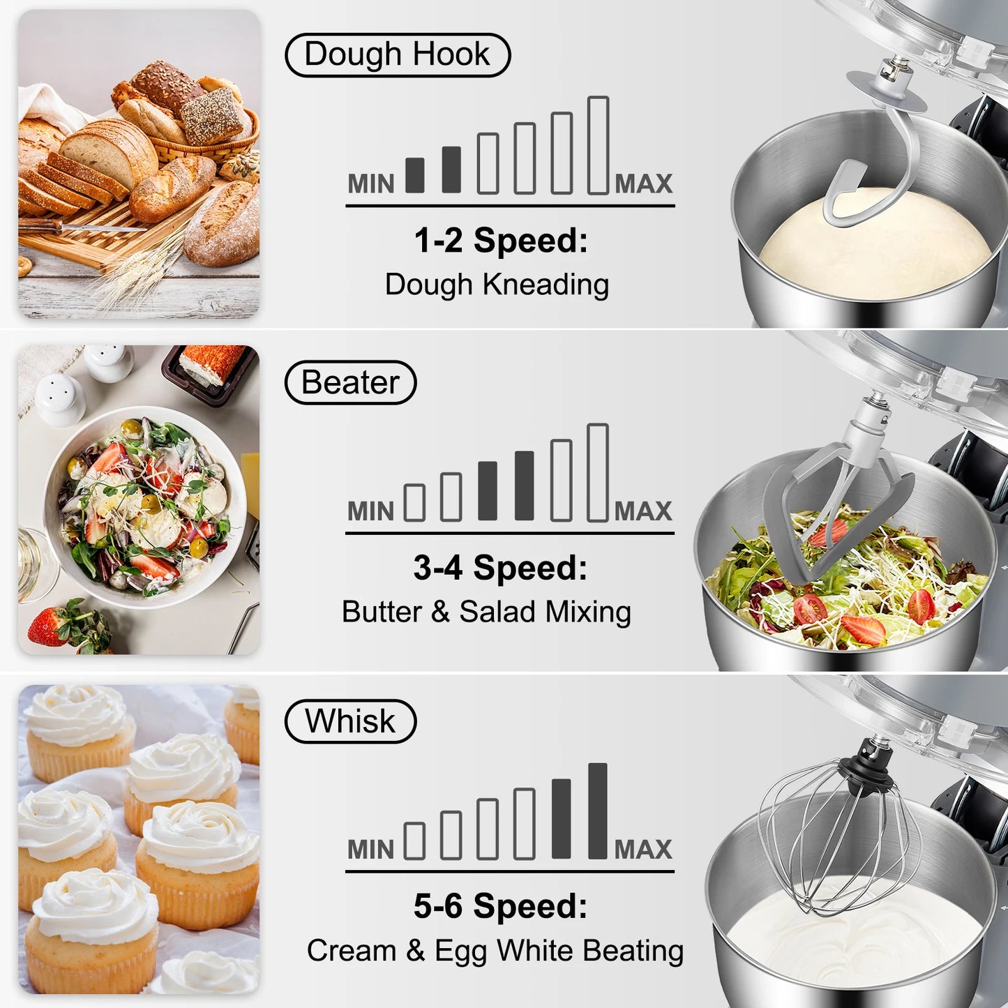 SucceBuy 5.5/7LElectric Stand Mixer with 6Speeds LCD Screen Timing Food Mixer Cream Egg Whisk Whip Dough Kneader With Steel Bowl