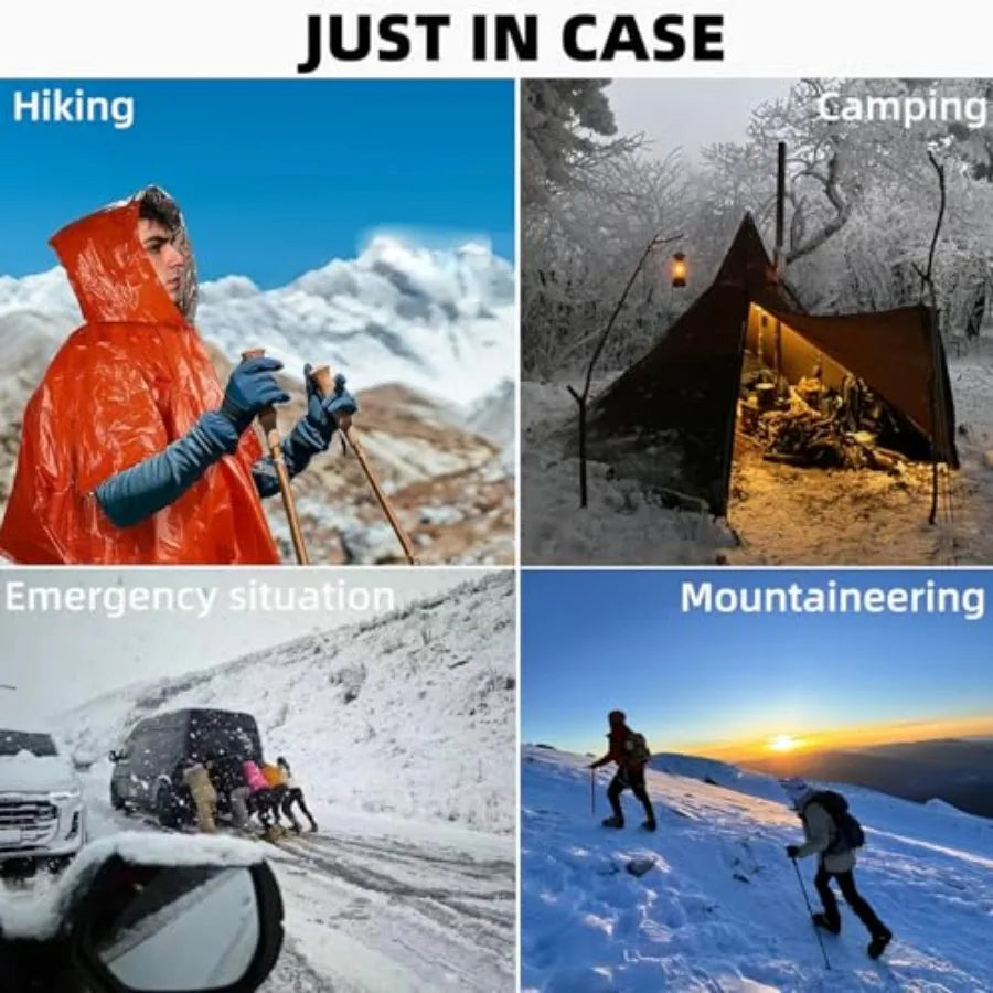 Thickened Emergency Rain Poncho, Thermal Poncho Survival Blankets Reusable Survival Ponchos for Camping, Hiking