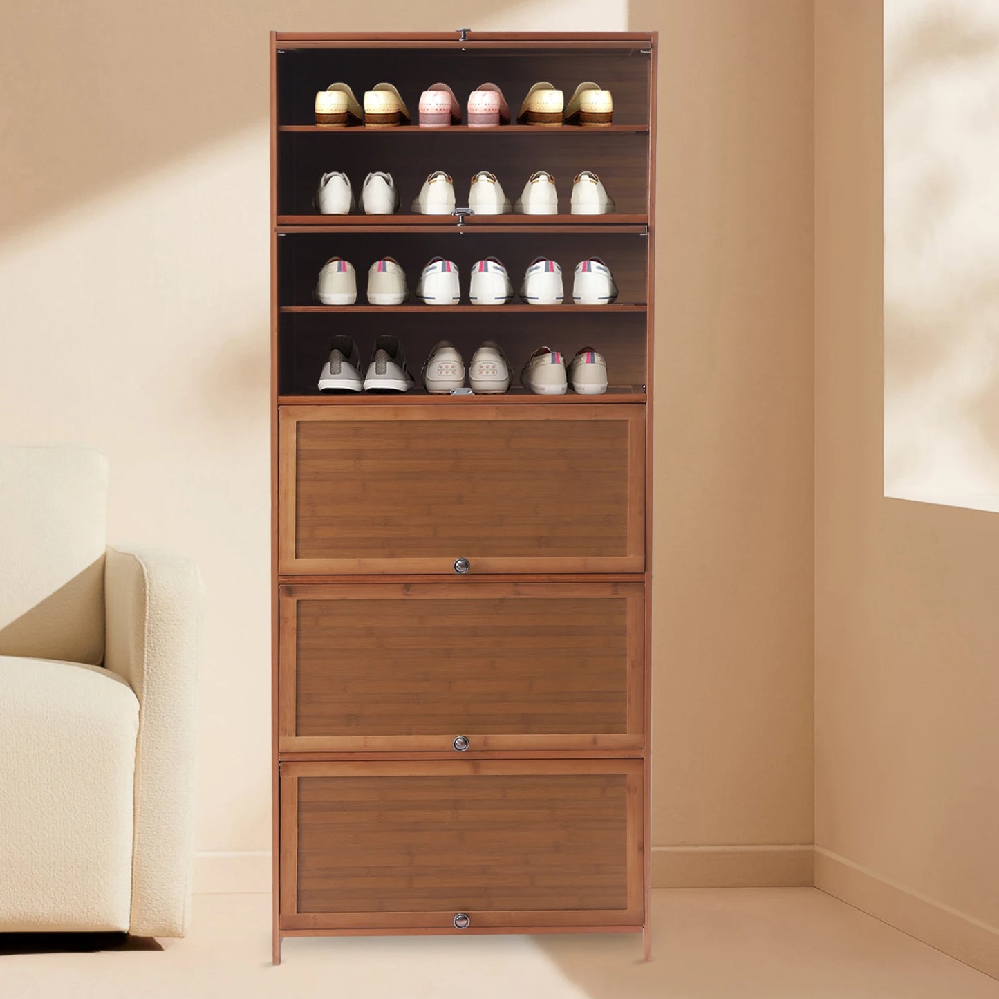 10 Tier Shoe Shelf Storage Rack with Flip Doors, Shoes Heels Storage Cabinet Organizer for 30 Pairs Home Entryway Hallway