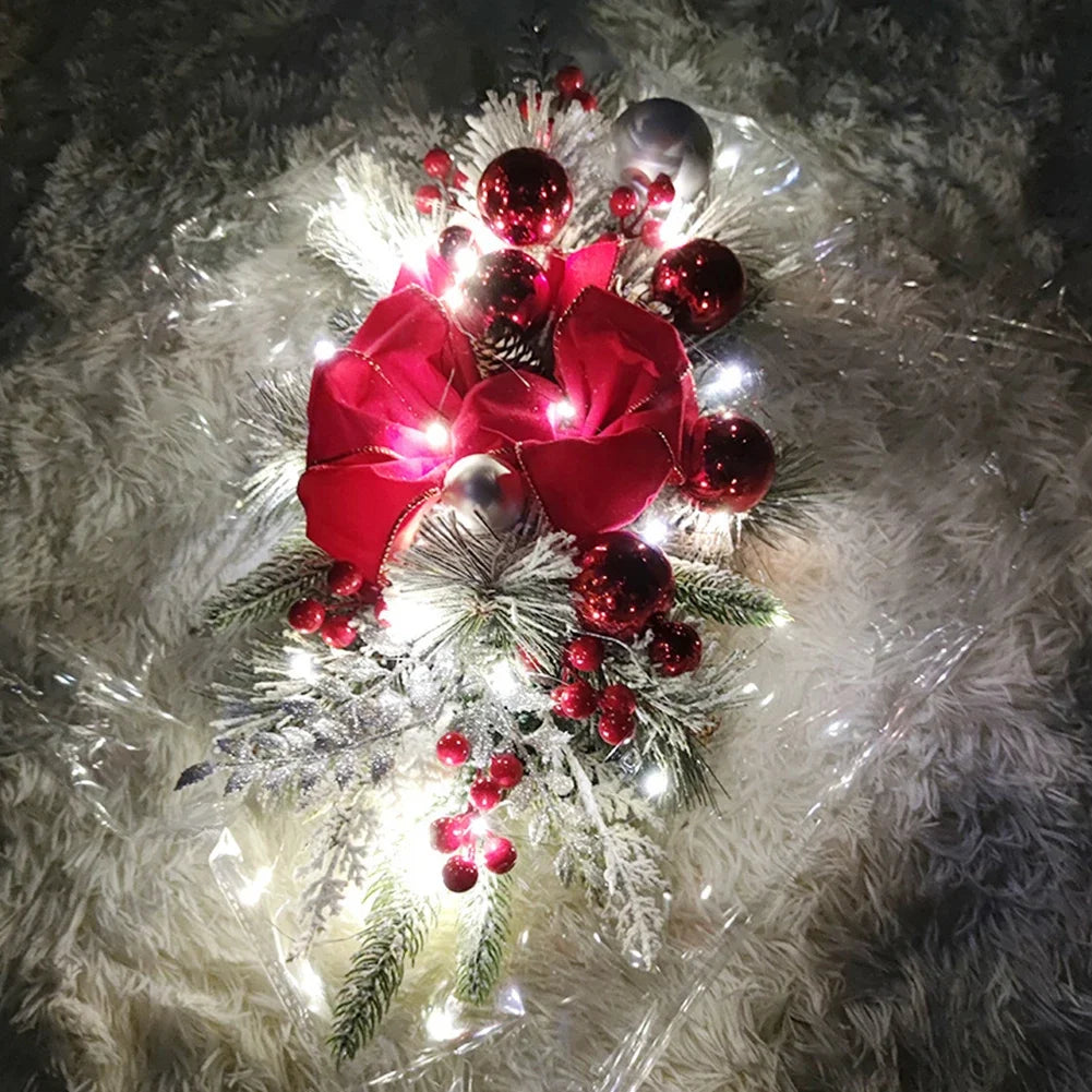 Christmas Wreath Pendants Hanging Stairs Garland Xmas Decoration Christmas Wreath Hanging Pendant for Holiday Wall Door With LED