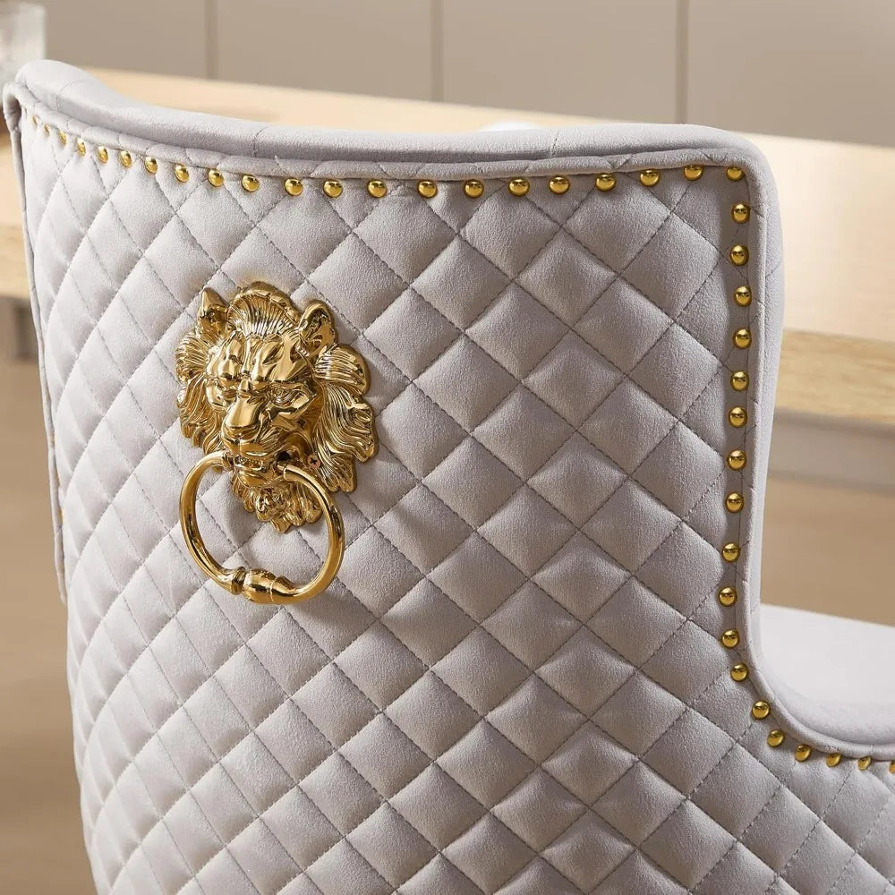 Velvet Gold Barstools Set of 2, Modern Counter Height Adjustable Swivel Stools Chairs with High Tufted Backrest Golden Base Lion