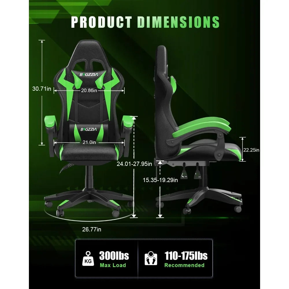 Gaming Chair with RGB LED Lights, High Back Ergonomic Computer Gamer Chair with Headrest and Lumbar Support, Racing Style Recli