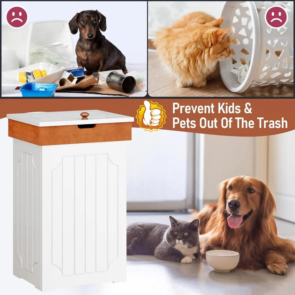 13 Gallon Kitchen Garbage Can Wooden Trash Cabinet with Lid Dog Proof for Home