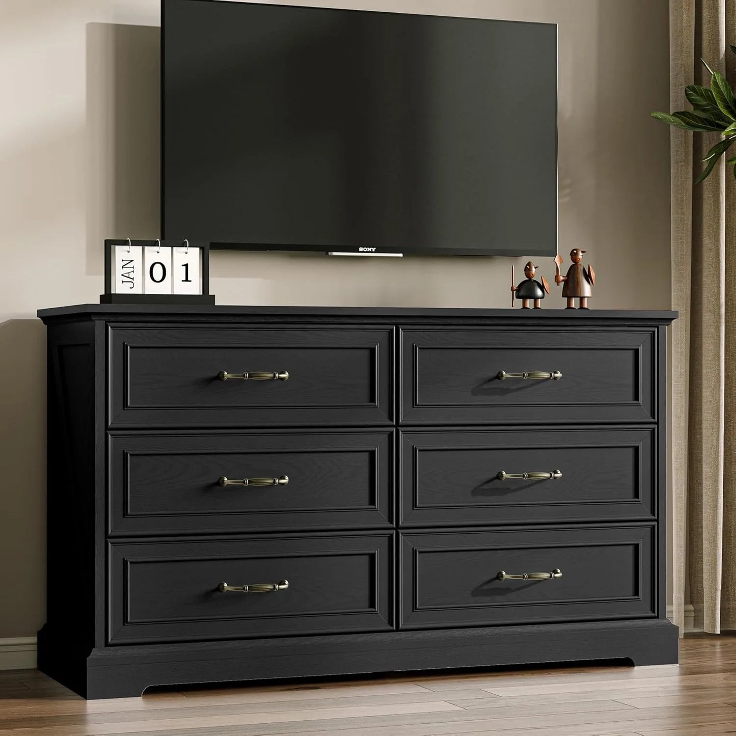 Farmhouse 6 Drawers Dresser for Bedroom, 48" Wide Modern Chest of Drawers with Deep Drawers & Bar Handles,