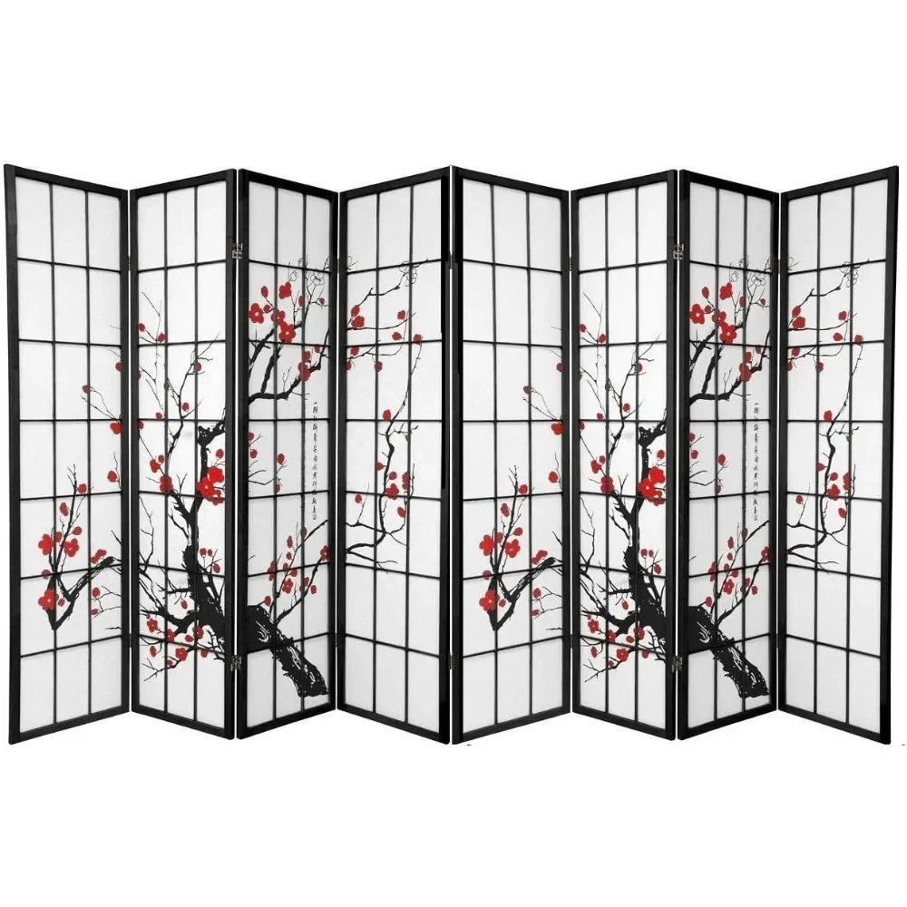 8 Panel Screen & Room Divider, Panel Plum Blossom Design Room Divider, 138"W X 70"H, Room Separator Screen