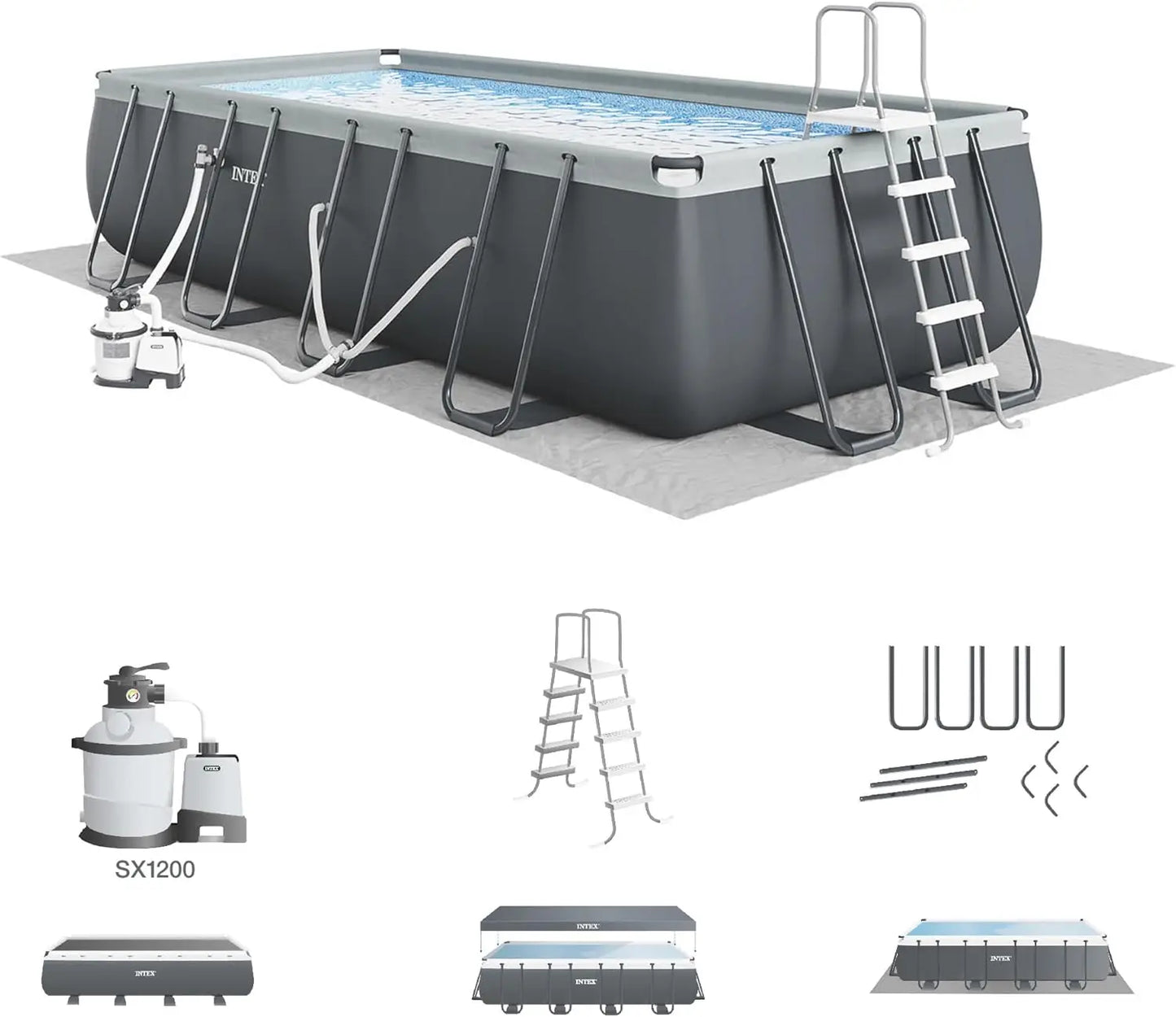 18' x 9' x 52"Rectangular Frame Swimming Pool Set with Pump - Above Ground Backyard Large Rectangle Pool