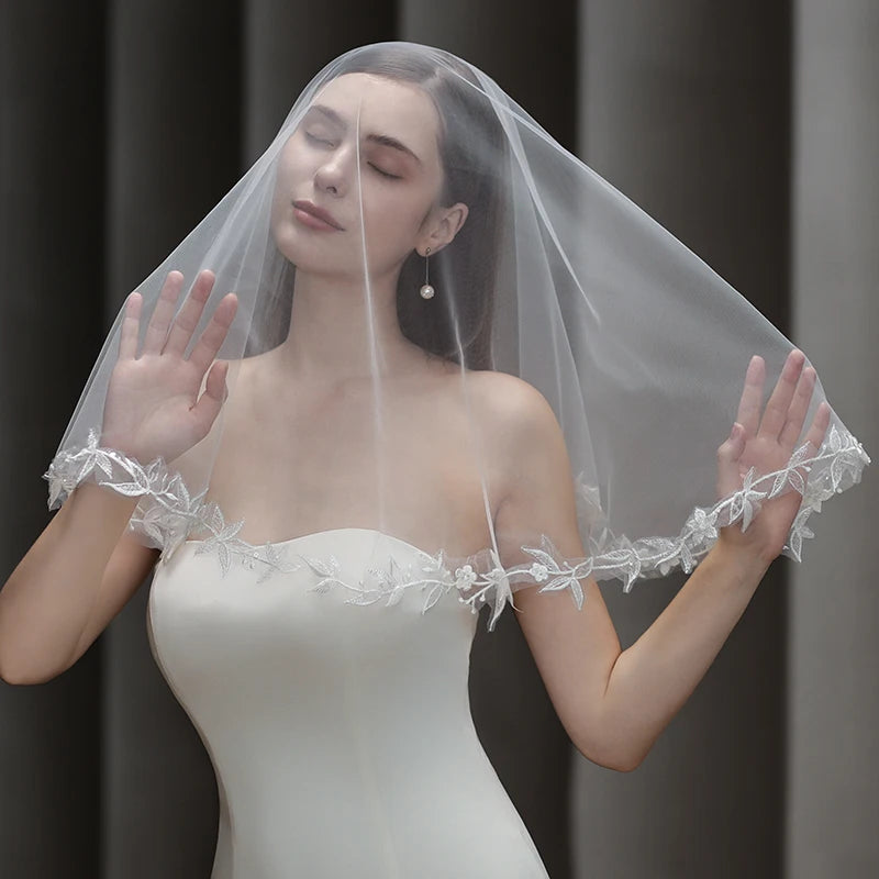 Elegant Ivory Lace Bridal Veil with Cathedral Length Soft Tulle for Wedding Ceremony - Classic Wedding Accessories