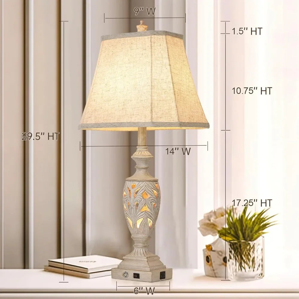 Customizable 29.5"H Touch Control Traditional Table Lamp Set of 2,Vintage Bedside Lamp Nightstand Lamps with Dual USB Ports,3-Wa