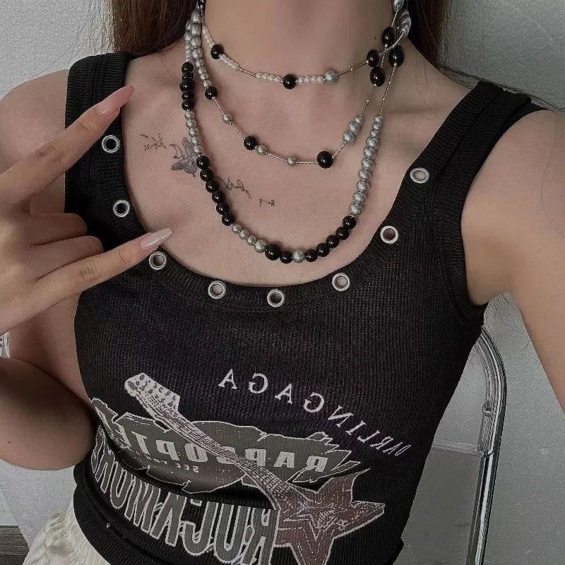 Multi layered necklace with stainless steel punk style hip-hop collarbone chain for couples to wear as holiday gift