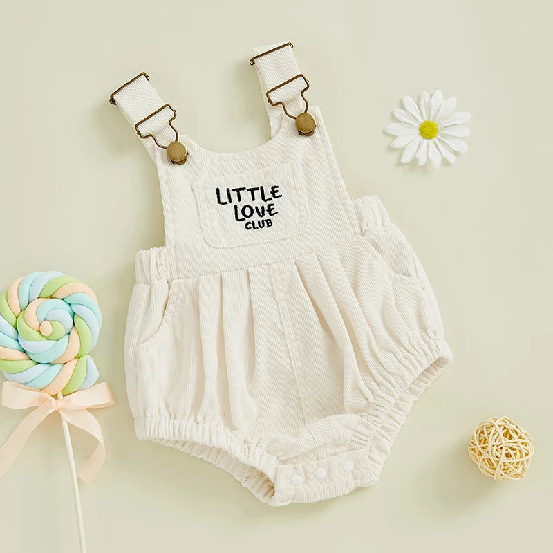 Infant Boys Girls Sleeveless Round Neck Letter Embroidery Rompers with Pleated Detailing - Cute Overalls for Babies