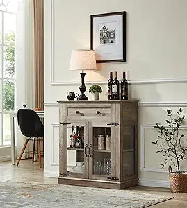 58.2'' Modern Sideboard with Storage, Accent Buffet Cabinet with 2 Glass Doors,Credenza with Two Drawers and Adjustable and Shel