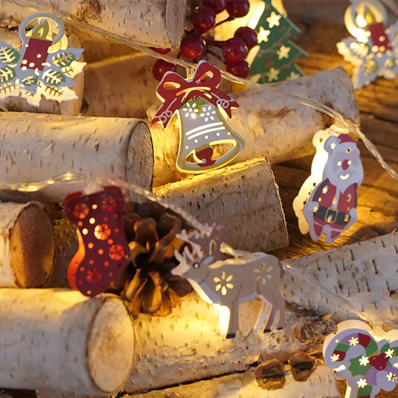 Christmas LED Fairy Lights Garland Santa Claus Fawn Gloves Bell Garland Battery Operated Lights Room Bedroom Decorative Lamp