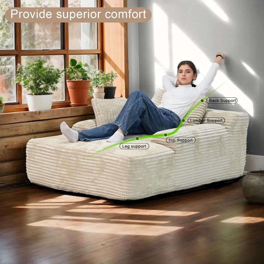 67" Oversized Chaise Lounge Reading Chair,Plush Corduroy Boneless Memory Foam Couch Sofa Beds,Lounging Chairs with Deep Large se