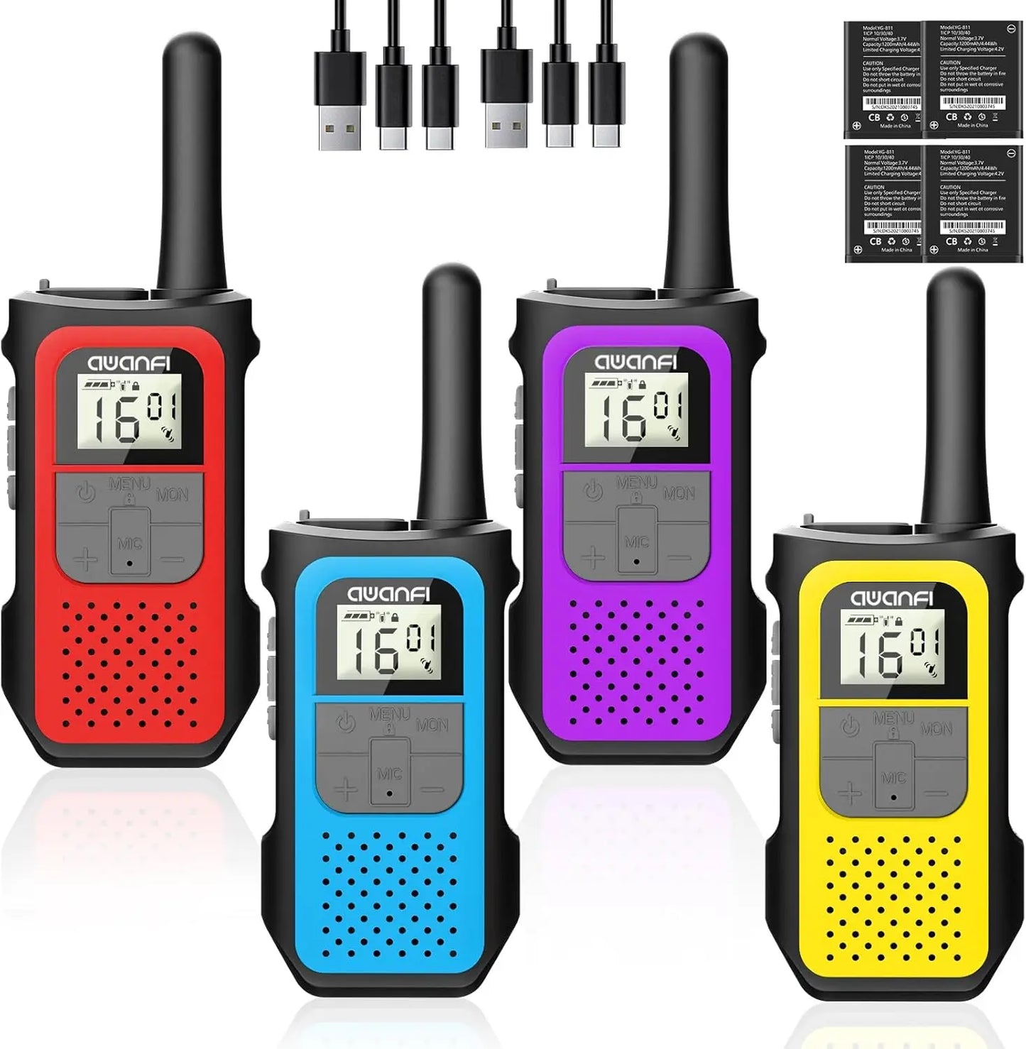 AWANFI Walkie Talkies 3 Pack Rechargeable with 1200mAh Li-ion Battery for Kids, Walky Talky for Camping Adventure Gift