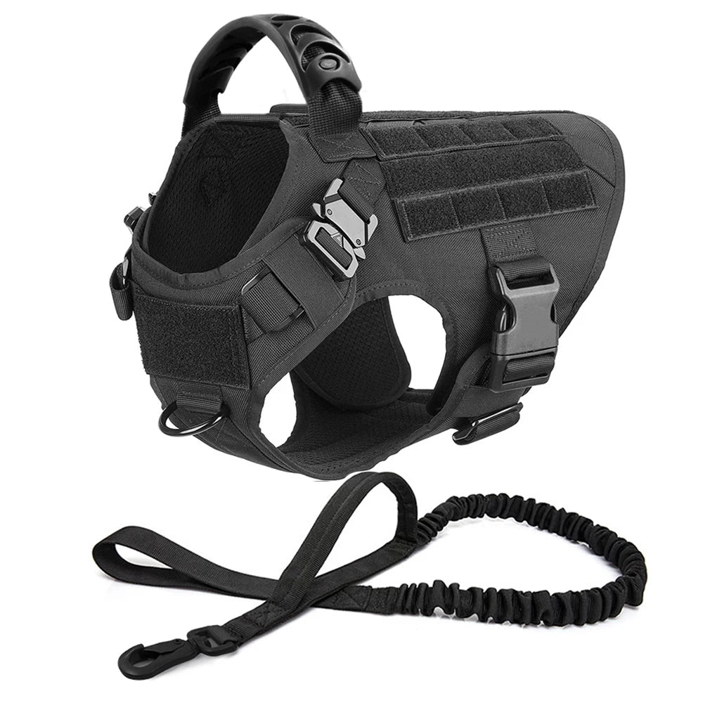 Tactical Dog Harness Leash Set for Large Dogs Military Harnesses for Training Walking Hunting Pet Vest Handle No Pull Malinois