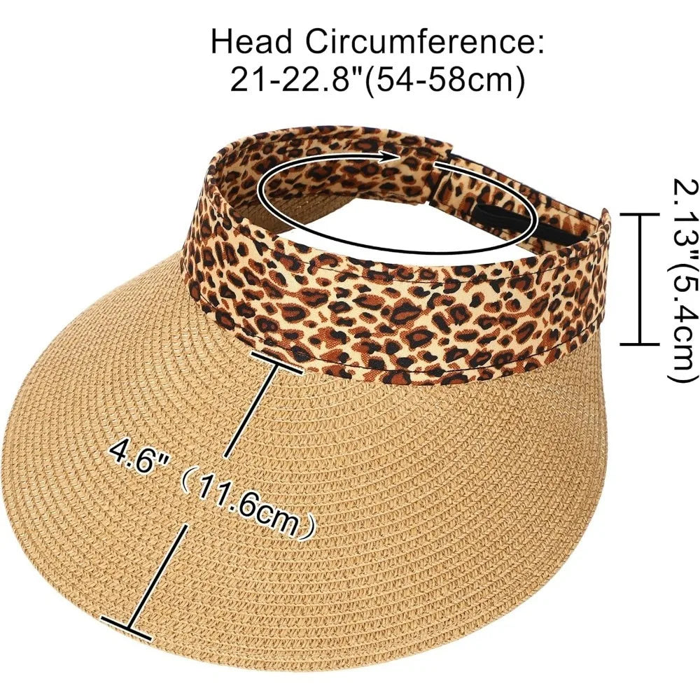 Womens Sun Hat Straw Visor UV Protection Wide Brim Packable Travel Summer Cap for Beach