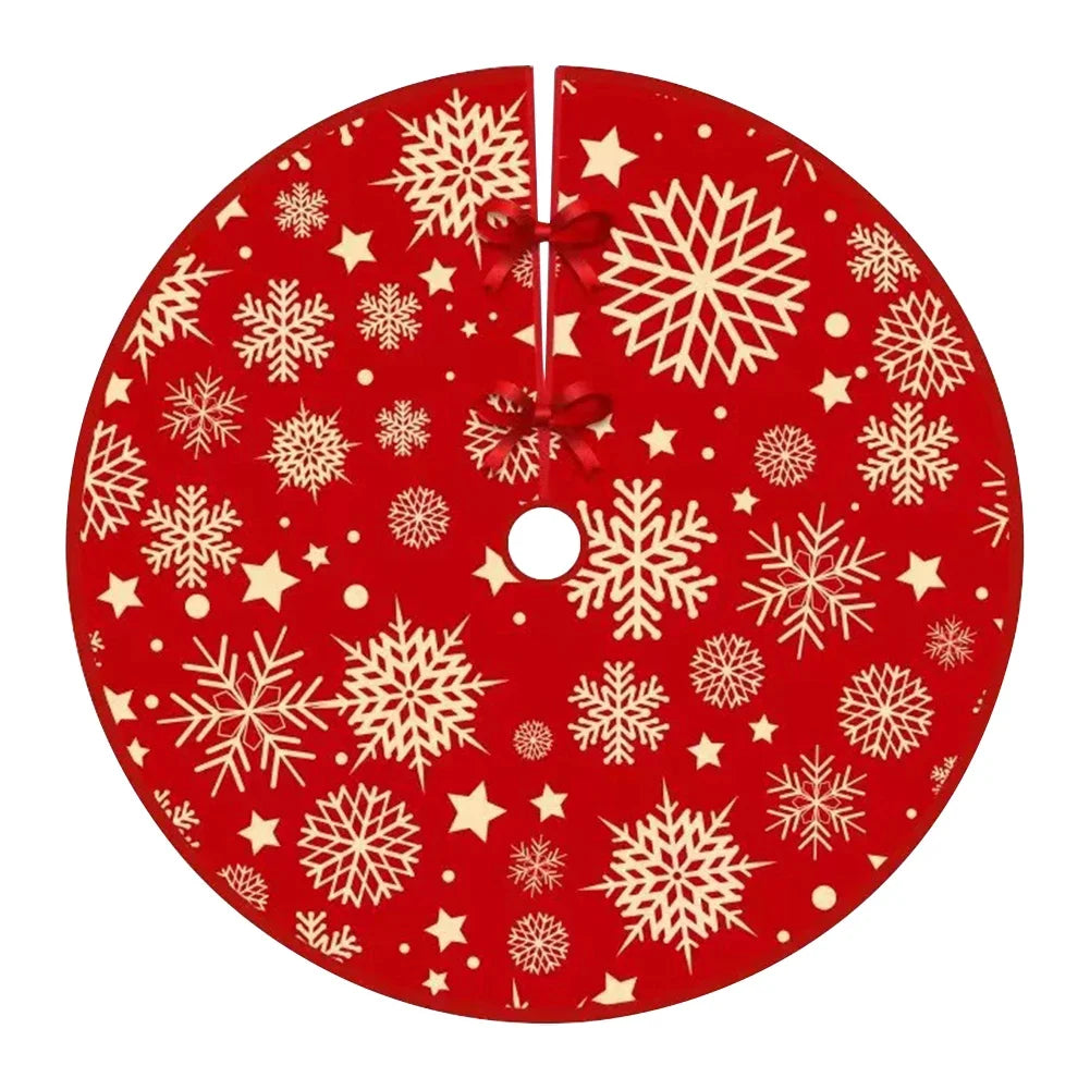 35.4inch Christmas Tree Skirts Snowflake Pattern Red Xmas Tree Mat Christmas Tree Decoration Merry Christmas Decoaration