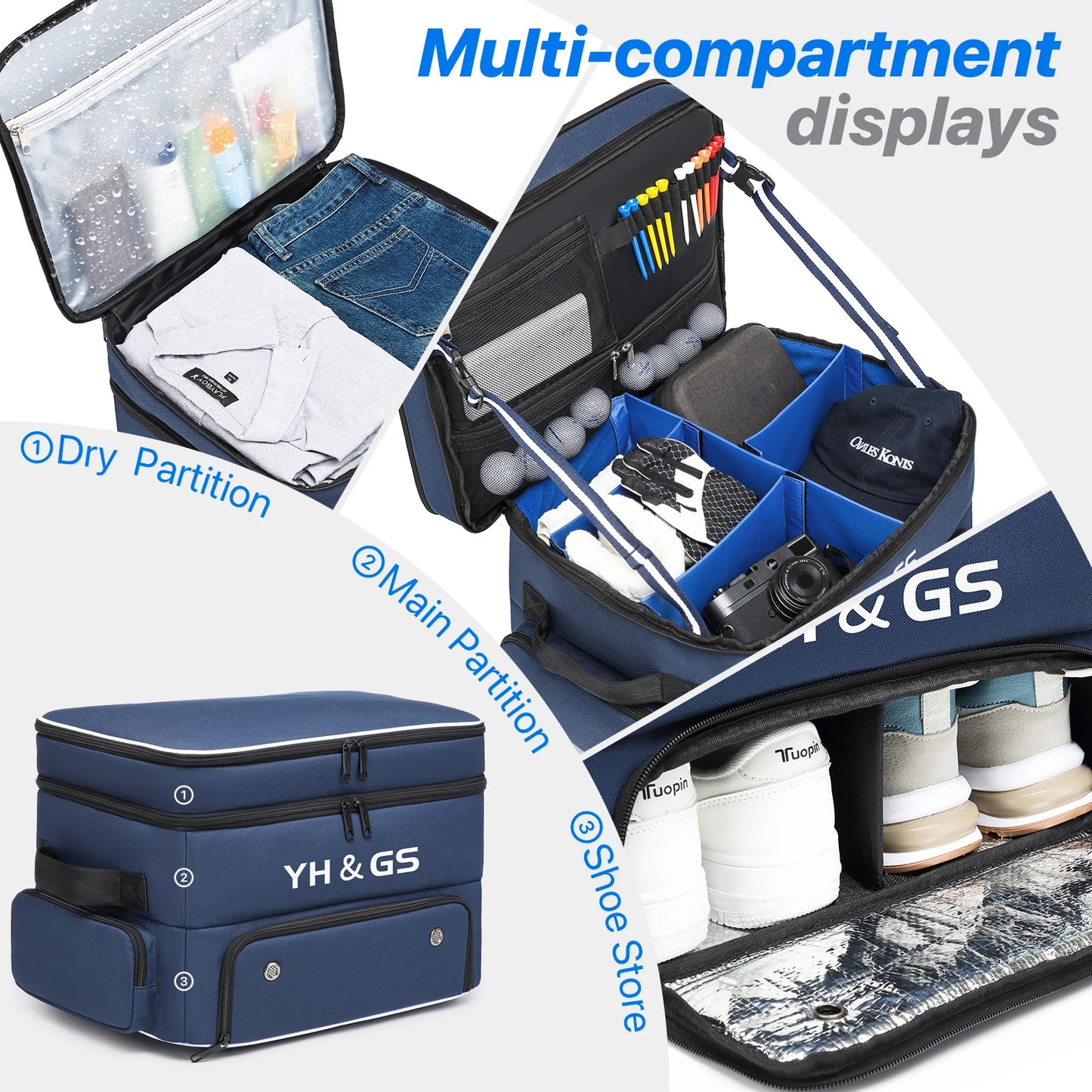 Golf Trunk Organizer Collapsible Golf Shoe Bags with Separate Ventilated Compartment Car Golf Locker for Balls,Tees, Clothes