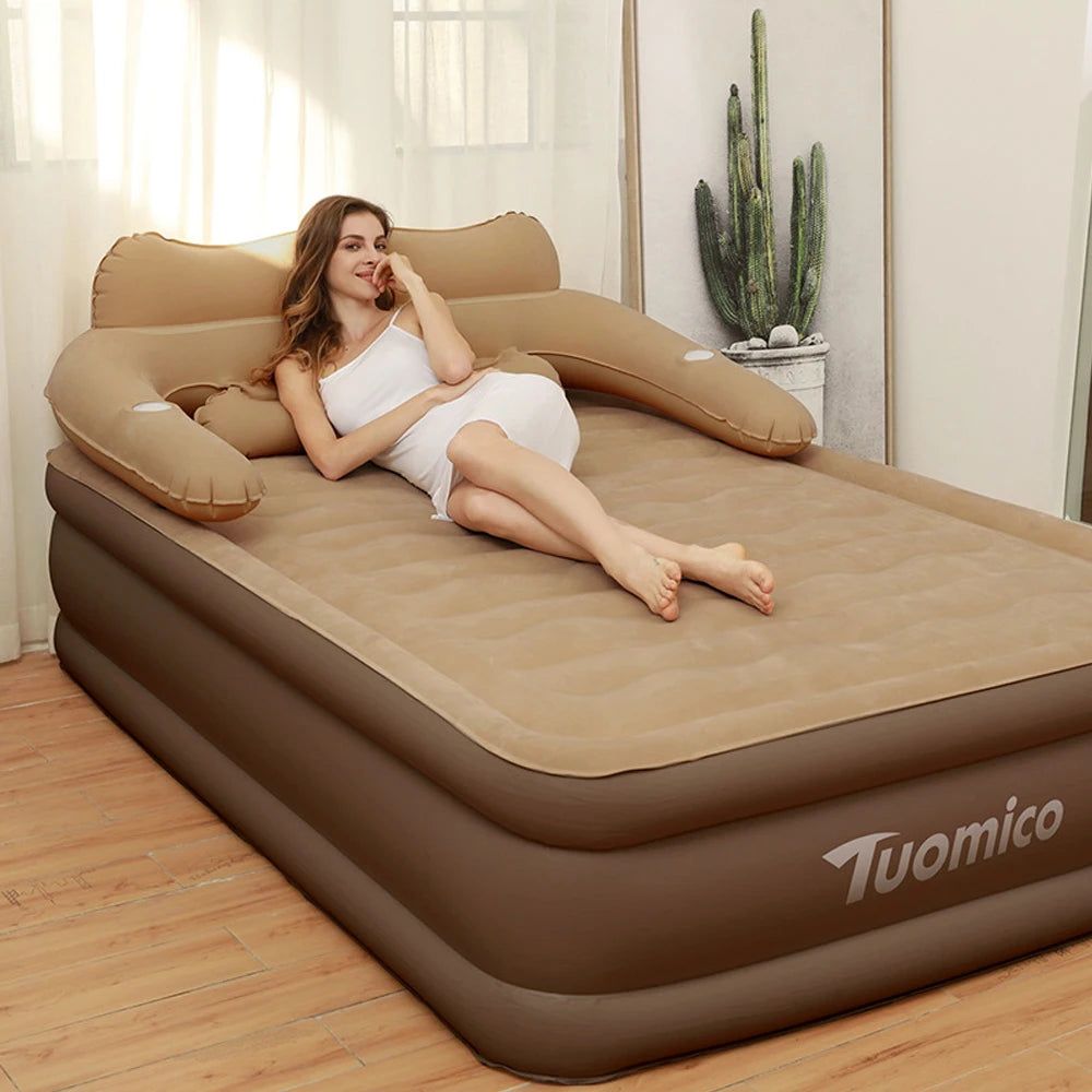 2 Persons Inflatable Mattress Camping Folding Home Indoor Outdoor Air Cushion 48cm High Bed Lazy Laying Soft Skin-friendly