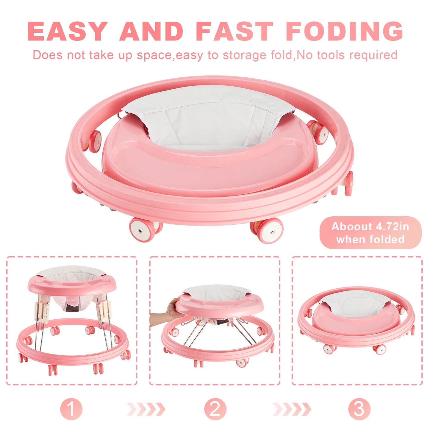 Baby Walker, Foldable Multi-Function Anti-Rollover Walker