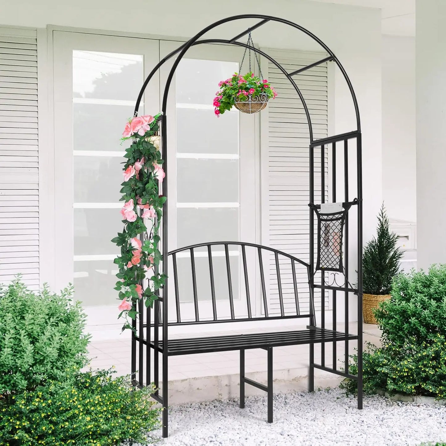 Garden Arch Heavy Duty (Holds 660lbs-250kg) | Metal Arbor Archway for Climbing Plant & Two People Seat Bench |Outdoor