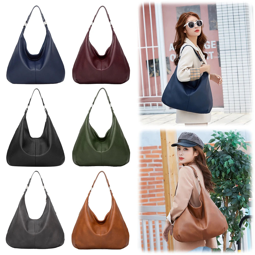 Shoulder Purse for Women with Zipper Slouchy Bag PU Leather Multi Pockets Handbag Crescent Bag for Work Travel