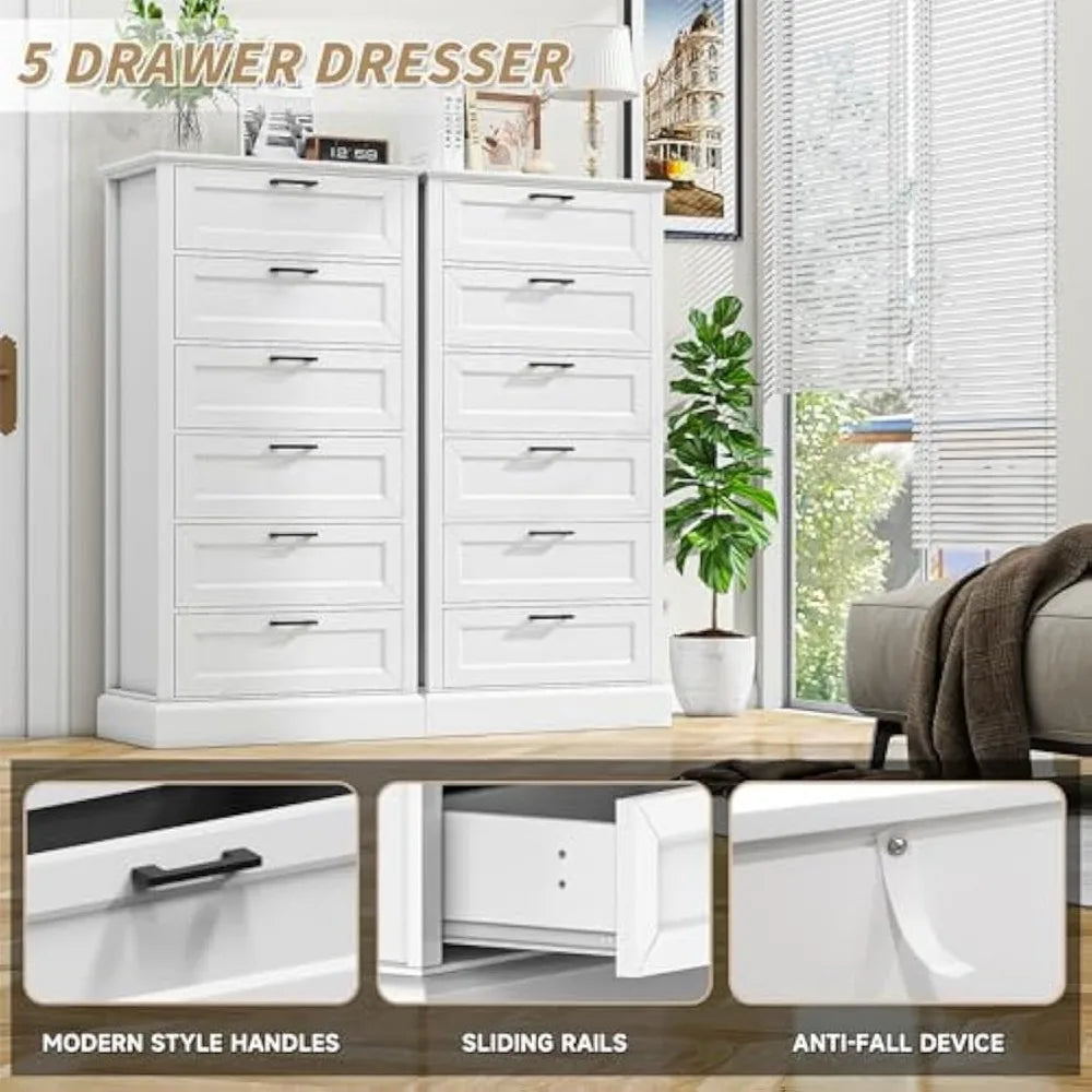 Tall White 6 Drawer Dresser, Wood Vertical Chest of Drawers for Bedroom, 55" H Modern Lingerie Dressers for Closet, Living Room,