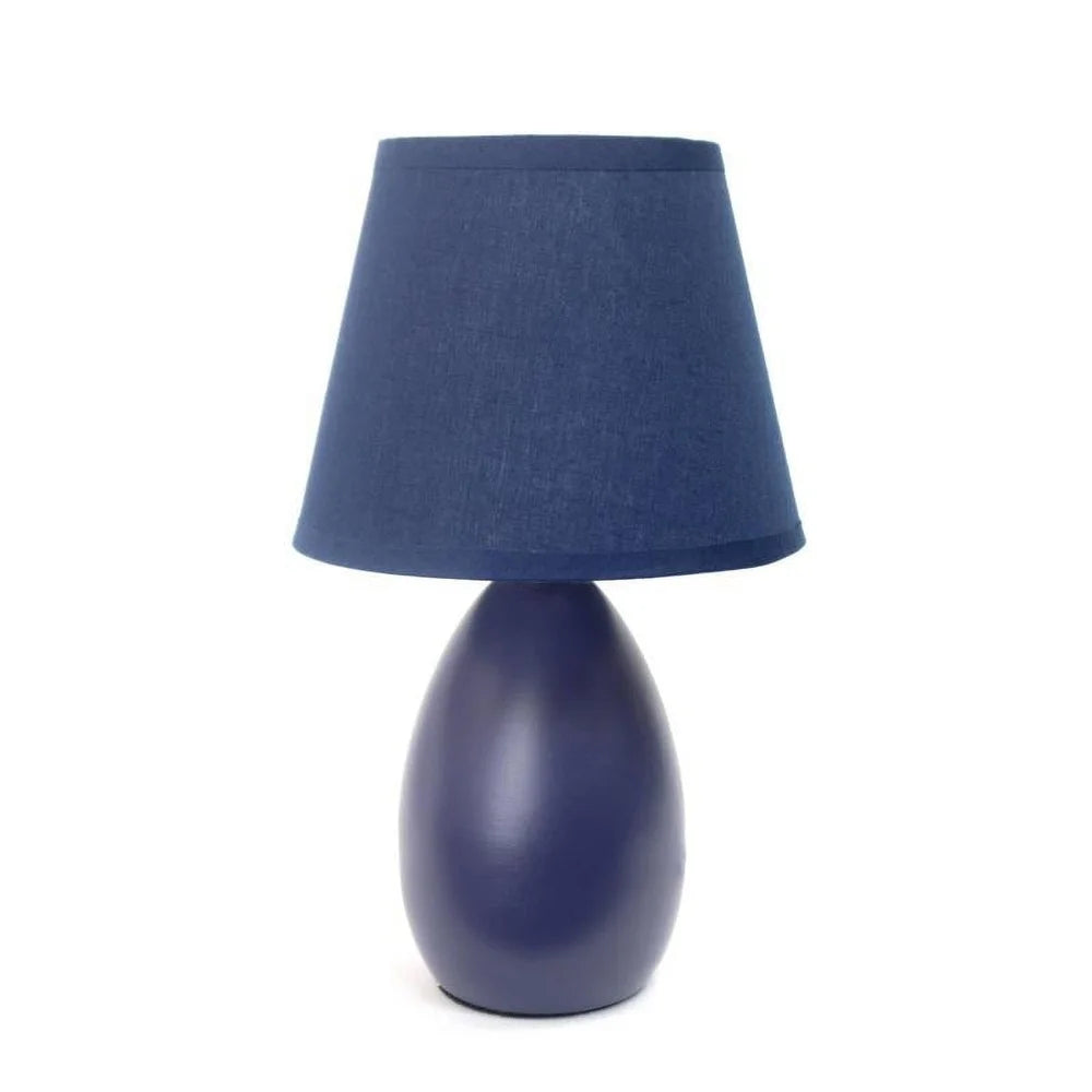 Mini Oval Ceramic Lamp Elegant Blue Fabric Shade Candelabra Base Ideal Living Room Bedroom Office Dorm Room 40W Bulb