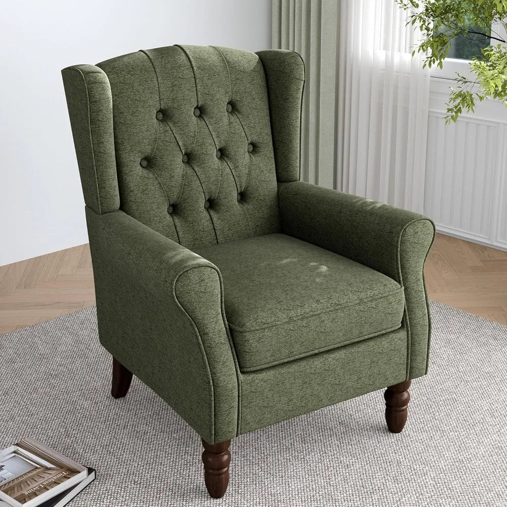 High Back Accent Chair,Upholstered Wingback Armchair with Solid Wood Legs for Small Spaces,Comfy Single Sofa Chair for Living Ro