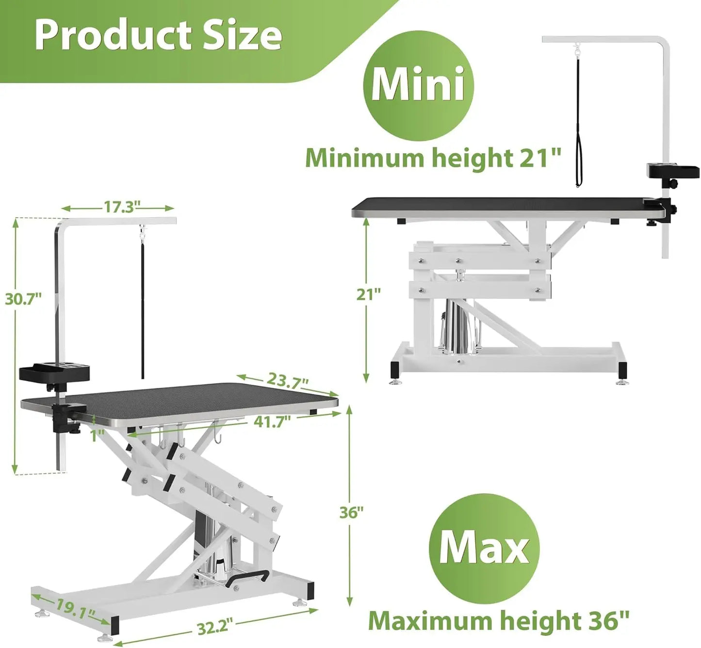 Hydraulic Pet Grooming Table w/Anti-Static Table Top,Heav Duty Z-Lift Dog Grooming Table/21-36 w/Armrests/Leash Covers/, 330LBS
