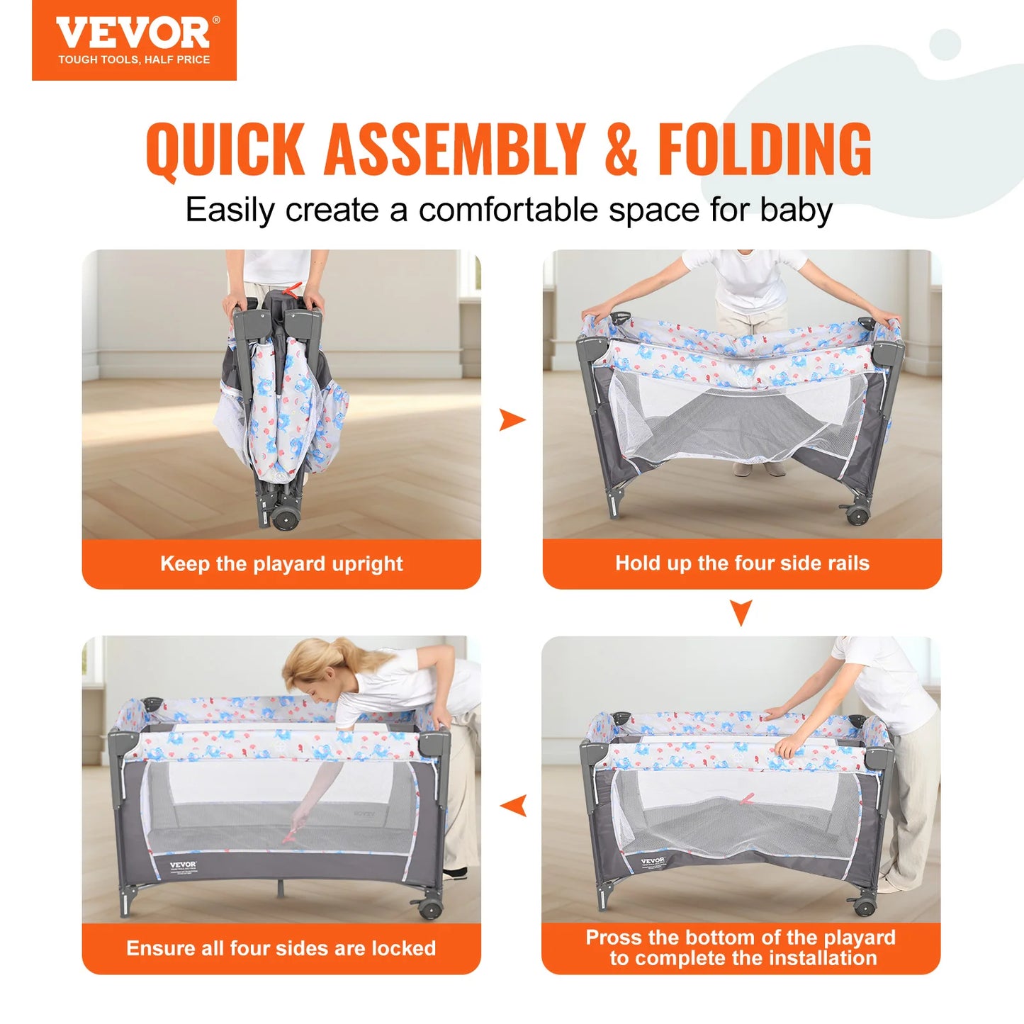 SucceBuy Baby Bassinet 77 pounds Load Capacity Easy to Fold Portable Bassinet Bedside Sleeper with Storage Basket and Wheels