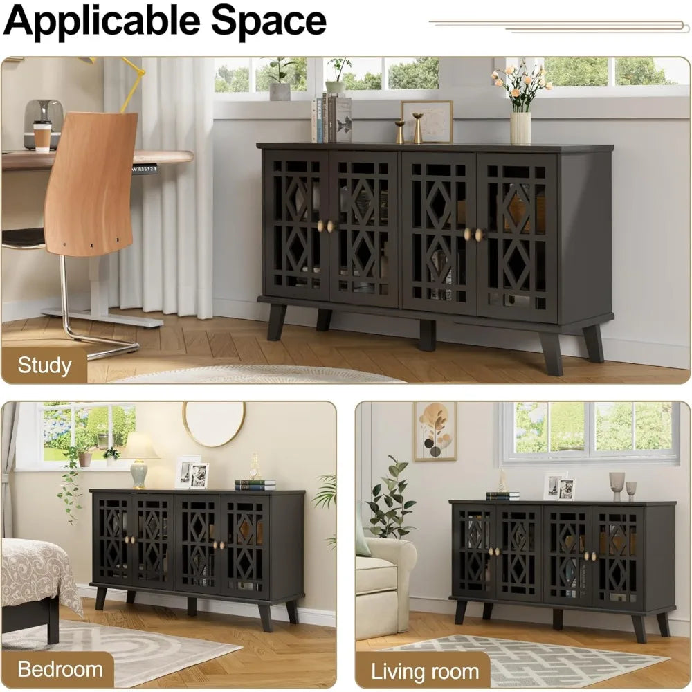 52" Buffet Cabinet with Storage,Sideboard with 4 Doors, Skeletonized Coffee Bar with Storage, Sideboard Cabinet for Dinning Room
