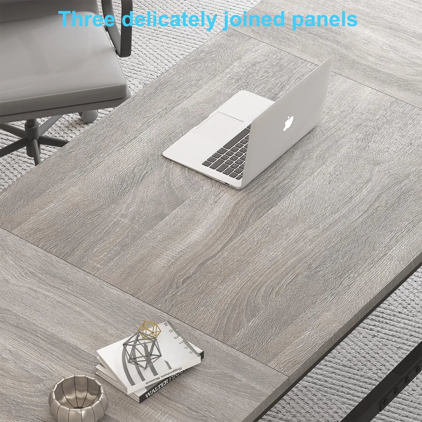 70 Inch Long Grey Desk, Large Home Office Computer Desk for 2 People, Industrial Wood and Metal Executive Work Writing Study